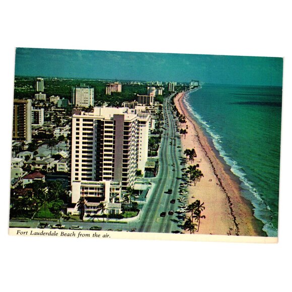 Vintage Fort Lauderdale Beach Aerial View Postcard Vacation Ocean Tourism Water - Picture 1 of 2
